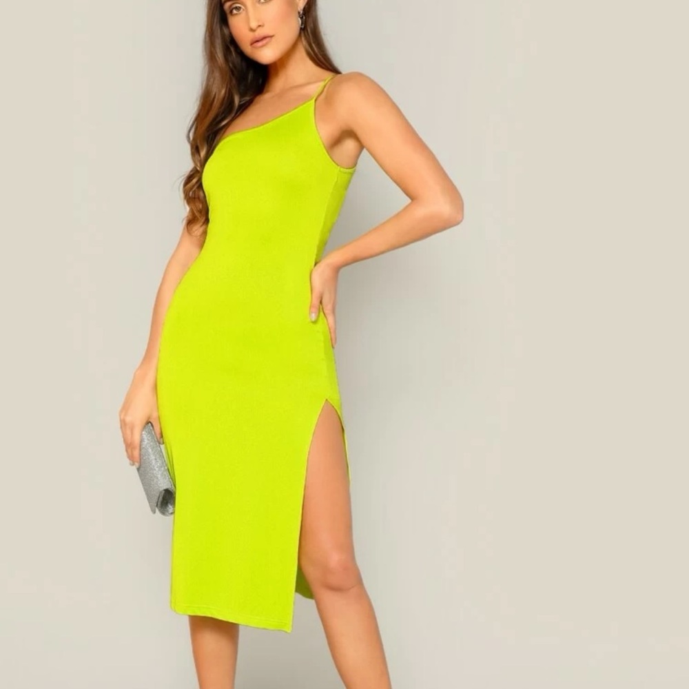 Neon Green One-Shoulder Bodycon Dress size Medium